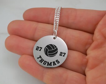 Personalized Volleyball Necklace | Custom Volleyball Team Gifts, Name and Volleyball Jersey Number, 925 Sterling Silver and Stainless Steel