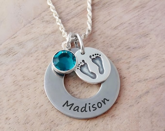 Baby Name Necklace - New Mom Jewelry - Child Memorial Gift - Personalized Name and Birthstone - Mother's Day Gift for New Moms