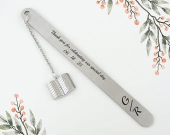 Personalized Wedding Favors for Guests in Bulk - Unique Wedding Guest Gifts - Stainless Steel Laser Engraved Bookmark - Made in Canada