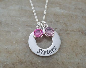 Sister Necklace, 2 Birthstone Charms Necklace, Sister Jewelry, Personalized Sisters Birthstone Necklace, Sisters Gift, Gift for Sister