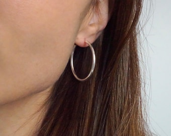 Endless Hoop Earrings - 925 Sterling Silver Everyday Hoops - 30mm | 1 1/5 inch