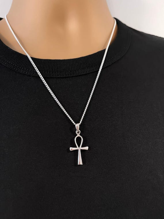 Sterling Silver Ankh Cross Pendant: Handmade Egyptian  Anka cross Egyptian unisex sterling silver chain display picture 1