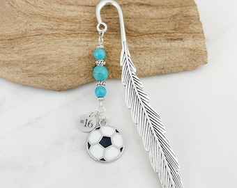 Personalized Soccer Bookmark: Beaded Sports Gifts, Custom Number Charm