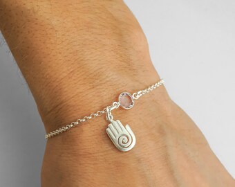 Sterling Silver Healing Hand Bracelet or Anklet: Birthstone Hopi Jewelry for Reiki