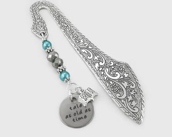 Beauty and the Beast Quote Bookmark - Tale as Old as Time Bookmark - Open Book Charm Tibetan Silver Bookmark - Beaded Charm Bookmark
