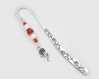 Rose Bookmark - Tibetan Silver Bookmark - Unique Bookmarks - Personalized Stationary - Flower Gifts