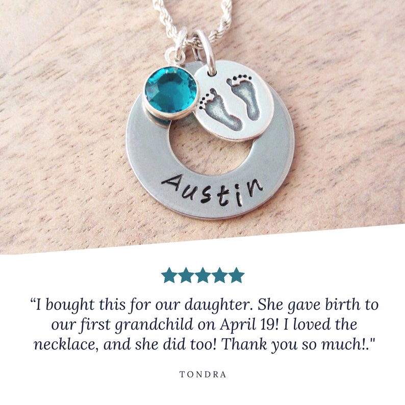 Baby Name Necklace New Mom Jewelry Child Memorial Gift Personalized Hand Stamped Name and Birthstone image 5