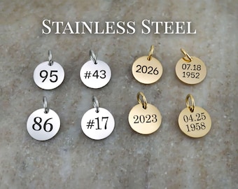 Custom Number Charms: Silver or Gold Stainless Steel, 9mm