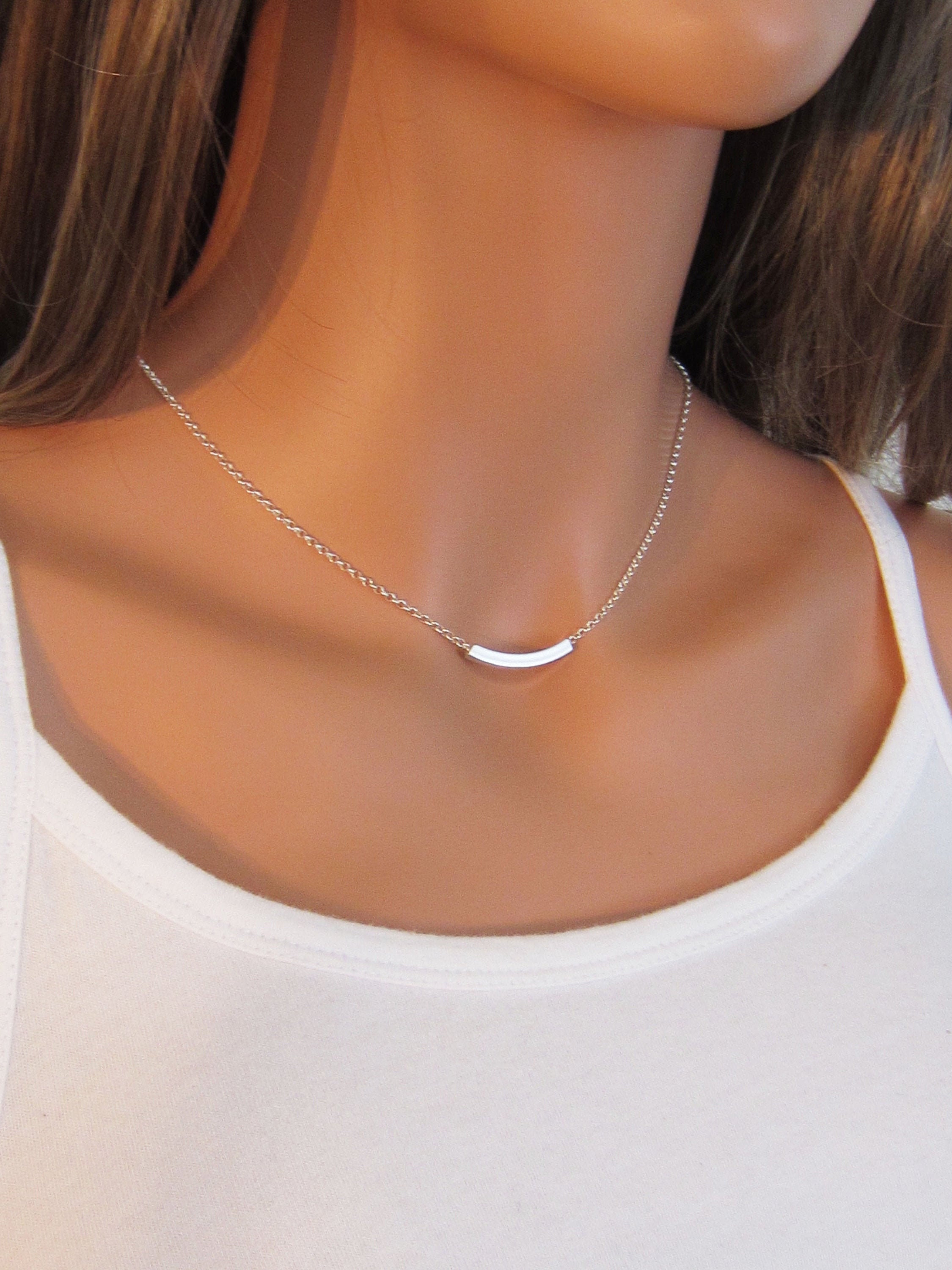 Silver curved clearance bar necklace