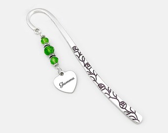 Glamma Bookmark - Glamma Gifts - Unique Beaded Bookmark - Custom Engraved Name for Grandma Gifts - Glamma Heart Charm