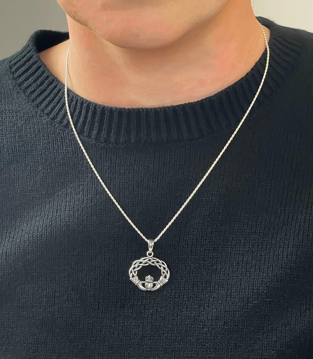Collar De ébano Para Hombre, Plata De Ley 925 Claddagh/celta