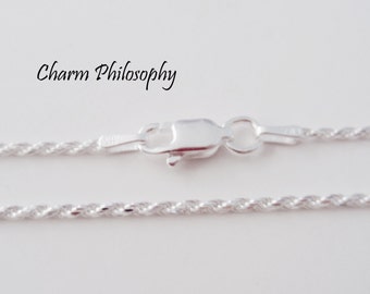 925 Sterling Silver Rope Chain - 1.25 mm - 16, 18, 20, 22, 24, 30, 36 inches - Finished Chain with Lobster Clasp