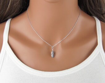 Silver Feather Necklace - Dainty 25 Sterling Silver Feather Jewelry - Boho Feather Charm Pendant