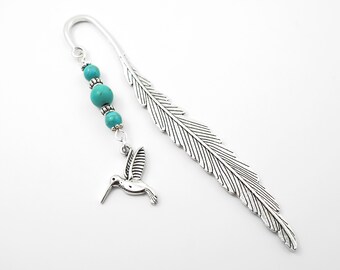Hummingbird Bookmark: Beaded Antique Silver Humming Bird Gifts for Readers