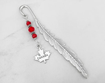 Maple Leaf Bookmark - Canada Maple Leaf Charm - Beaded Charm Bookmark - Canadian Bookmark - Canadian Gift Ideas