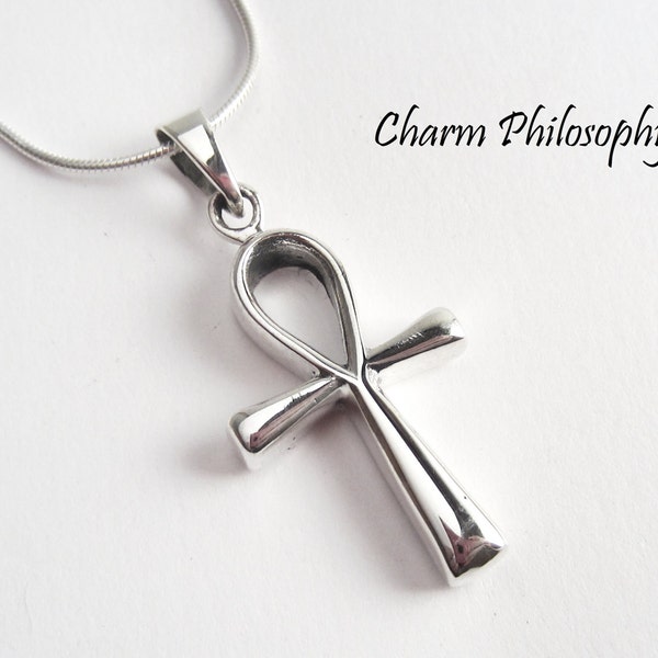 Sterling Silver Ankh Necklace - Egyptian Hieroglyph Jewelry Meaning "Life"
