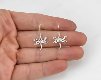 Silver Dragonfly Earrings 925 Sterling Silver Dragonfly Jewelry Cute Everyday Earrings Minimalist Earrings Dragonfly Gifts