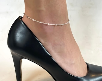 Satellite Ball Chain Anklet or Bracelet - Round Bead Chain Anklet - 925 Sterling Silver Jewelry - Minimalist Anklet - Layering Jewelry