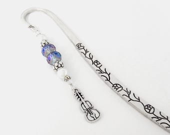 Violin Charm Bookmark: Antique Silver Music Gift