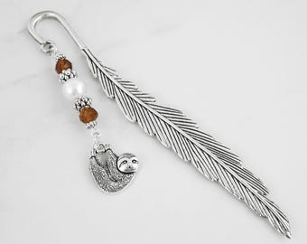 Sloth Bookmark - Silver Sloth Charm Bookmark - Metal Beaded Bookmark for Teacher Gifts - Sloth Gift Ideas - Sloth Gifts