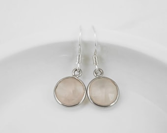 Rose Quartz Earrings - 925 Sterling Silver Gemstone Jewelry, Round Natural Rose Quartz Gemstone Earrings, Lever Backs or Shepherd Hooks