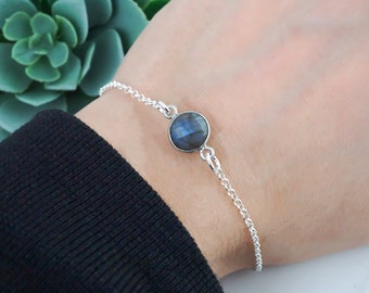 Labradorite Bracelet - Round Labradorite Gemstone Bracelet or Anklet - 925 Sterling Silver Labradorite Jewelry - Minimalist Bracelet