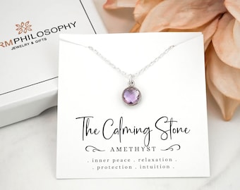 Round Amethyst Necklace - 925 Sterling Silver Silver Gemstone Jewelry for Relaxation and Inner Peace