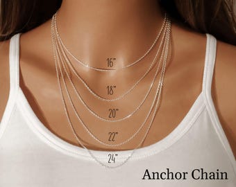 925 Sterling Silver Chain, Anchor, Rope, Snake and Curb Chains, 14