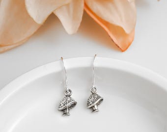 Tiny Mushroom Earrings - Minimalist Mushroom Jewelry, Dainty Toadstool Earrings, 925 Sterling Silver Earrings, Cottagecore Earrings