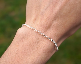 Sterling Silver Rolo Chain Bracelet or Anklet: Unisex, 2mm, 2.2mm, 2.8mm thick
