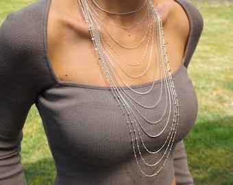 Minimalist Sterling Silver Chain Necklace for Women: Anchor, Snake, Twist, Curb, Cable, Rolo, Figaro, Box, Satellite, Ball - 14 to 36 inches