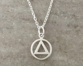 Tiny AA Symbol Necklace for Sobriety Gifts Alcoholics Anonymous 925 Sterling Silver Jewelry