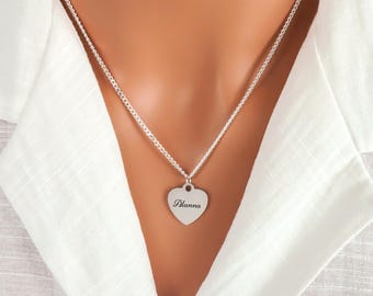 Heart Name Necklace for Women - 925 Sterling Silver Jewelry - Personalized Memorial Necklace - Customized Laser Engraved Jewelry