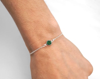 May Birthstone Bracelet or Anklet: Sterling Silver Emerald Color Jewelry