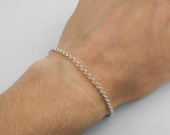 Sterling Silver Rolo Chain Bracelet or Anklet - Custom Cut 925 Sterling Silver Chain, Finished Chain, Rolo Bracelet for Women, 2.5 mm Chain