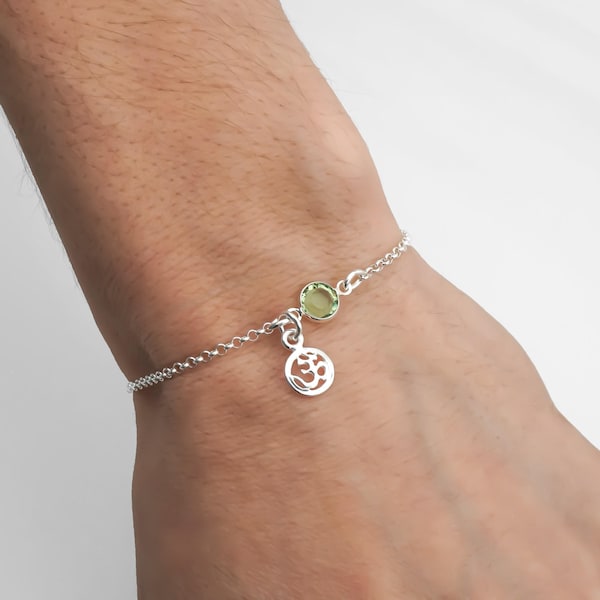 Om Bracelet - Om Anklet - Personalized Birthstone Bracelet - 925 Sterling Silver - Rolo Chain - Dainty Minimalist Bracelet