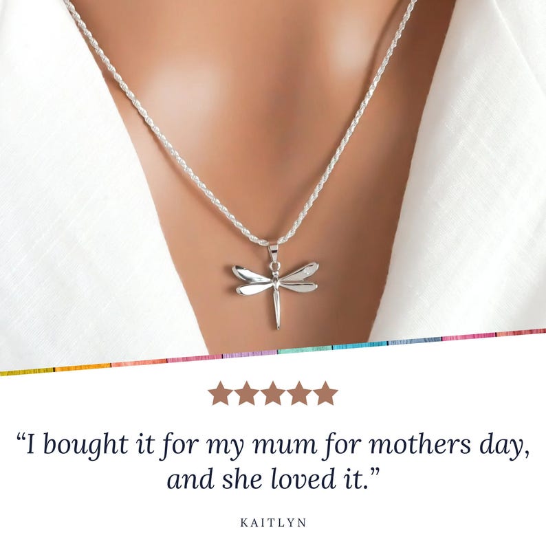 Dragonfly Necklace - 925 Sterling Silver Jewelry - Clear Cubic Zirconia Rhinestone - Dragonfly Pendant - Dragonfly Jewelry image 4