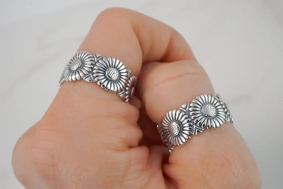 Sunflower Ring 925 Sterling Silver Jewelry Thick Silver Sunflower