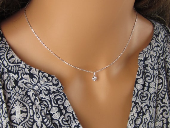 Tiny Circle Necklace Minimalist Jewelry Cubic Zirconia Dot Charm