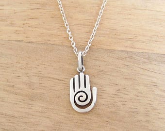 Healing Hand Necklace: 925 Sterling Silver Hopi Hand Charm Jewelry, Reiki Gifts