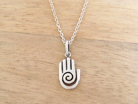 Healing Hand Necklace: 925 Sterling Silver Hopi Hand Charm Jewelry