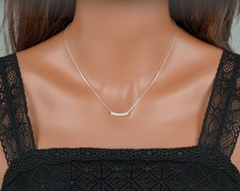 Curved Bar Necklace - 925 Sterling Silver Bar Necklace - Fidget Layering Necklace - 20mm Bar Bead Everyday Necklace - Simple Casual Jewelry