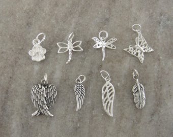 Add a Charm - Small 925 Sterling Silver Charms - Dog Paw, Dragonfly, Butterfly, Angel Wings, Feather