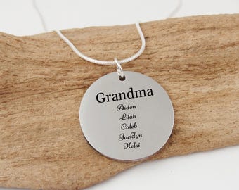 Personalized Grandma Necklace - Custom Laser Engraved Name Jewelry for Mother's Day - Grandchildren's Names Necklace
