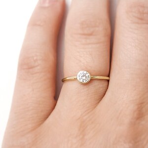 Simple Gold Ring - Round Solitaire Cubic Zirconia Gemstone - Gold Plated 925 Sterling Silver Jewelry - LAST CHANCE