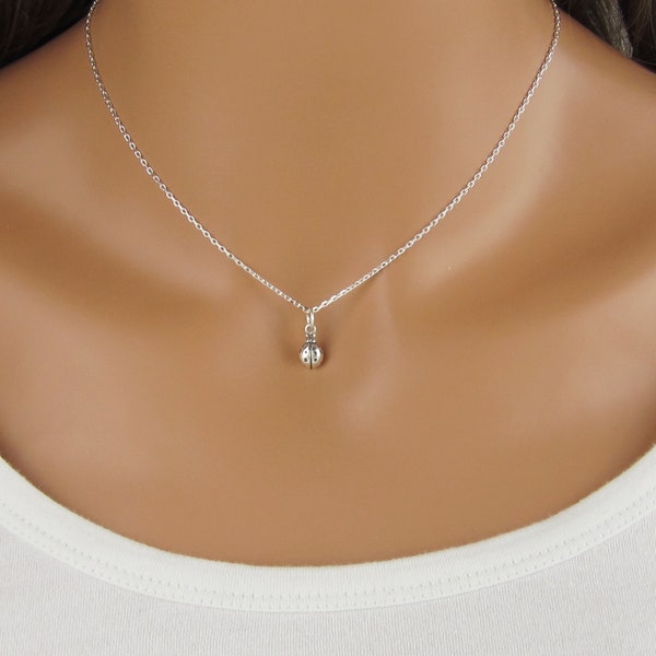 Ladybug Necklace - Tiny Ladybug Charm Pendant - 925 Sterling Silver Jewelry - Women's or Little Girls Necklace