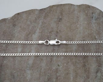 Sterling Silver Curb Chain, 925 Sterling Curb Chain, Finished Chain, Unisex Curb Necklace, Men's Curb Chain, 2.1 mm, 16, 18, 20, 22, 24 inch