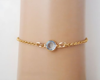 March Birthstone Bracelet or Anklet: Gold Filled Sterling Silver Jewelry, Aquamarine Preciosa Charm