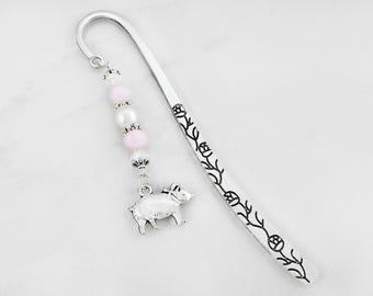 Pig Bookmark: Farm Animal Charm Beaded Book Marker, Pig Gifts