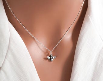 Bee Necklace - 925 Sterling Silver Bumblebee Necklace - Minimalist Bee Jewelry - Bee Charm Necklace - Insect Necklace - Insect Jewelry